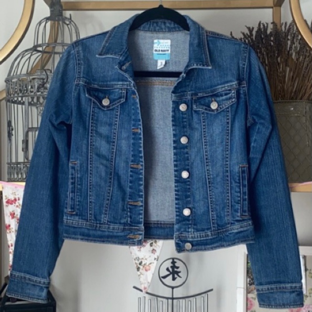 OLD NAVY Jean Jacket Girls Distressed Button Up School Summer